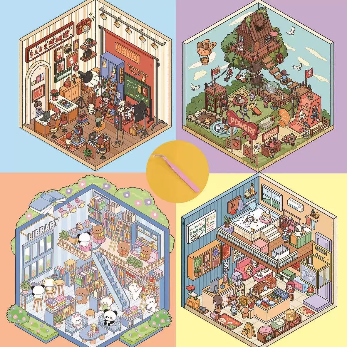 (13)Paw Paradise DIY 3dD Scene Stickers 5 cute Miniature Scenes