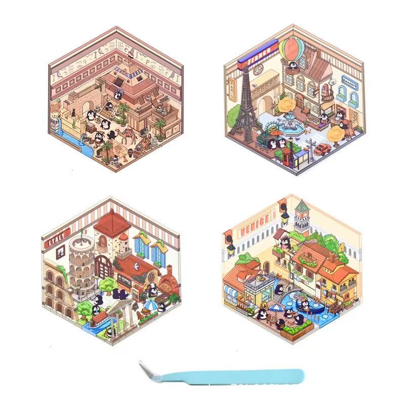 (18)Cute Pet Shop DIY 3D Scene Stickers 4 Cute Miniature Scenes