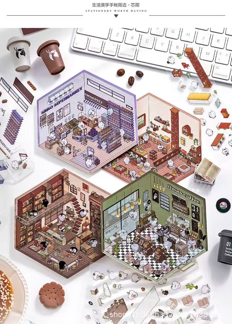 (18)Cute Pet Shop DIY 3D Scene Stickers 4 Cute Miniature Scenes