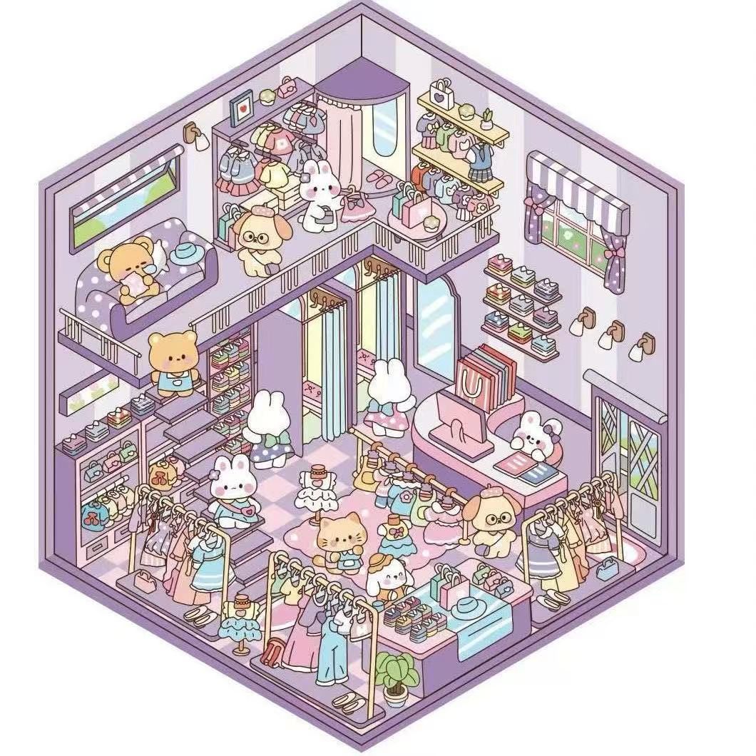 (22)Rabbite Life DIY 3D Scene Stickers 4 Cute Minature Scenes