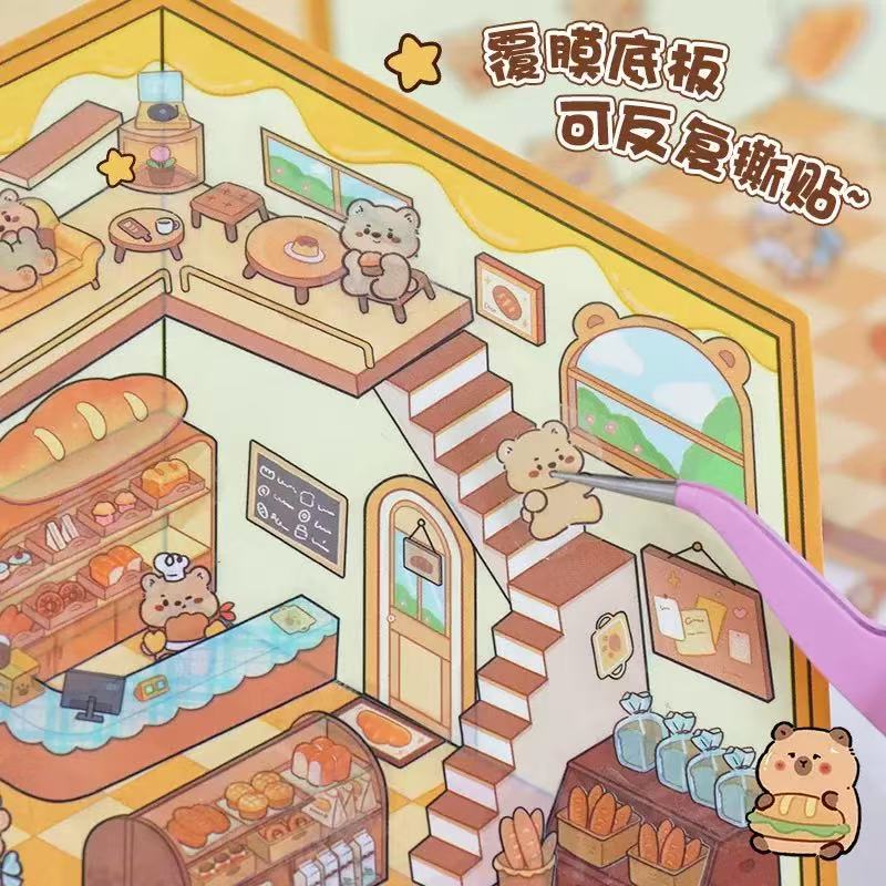 (22)Rabbite Life DIY 3D Scene Stickers 4 Cute Minature Scenes