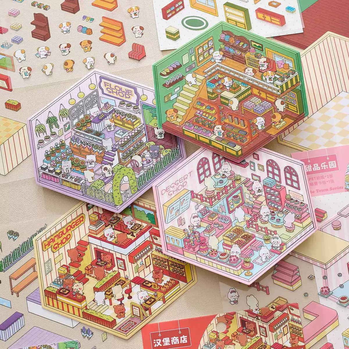 (23)Tiny Joys Avenue DIY 3D Scene Stickers 4 Cute Mniature Scenes