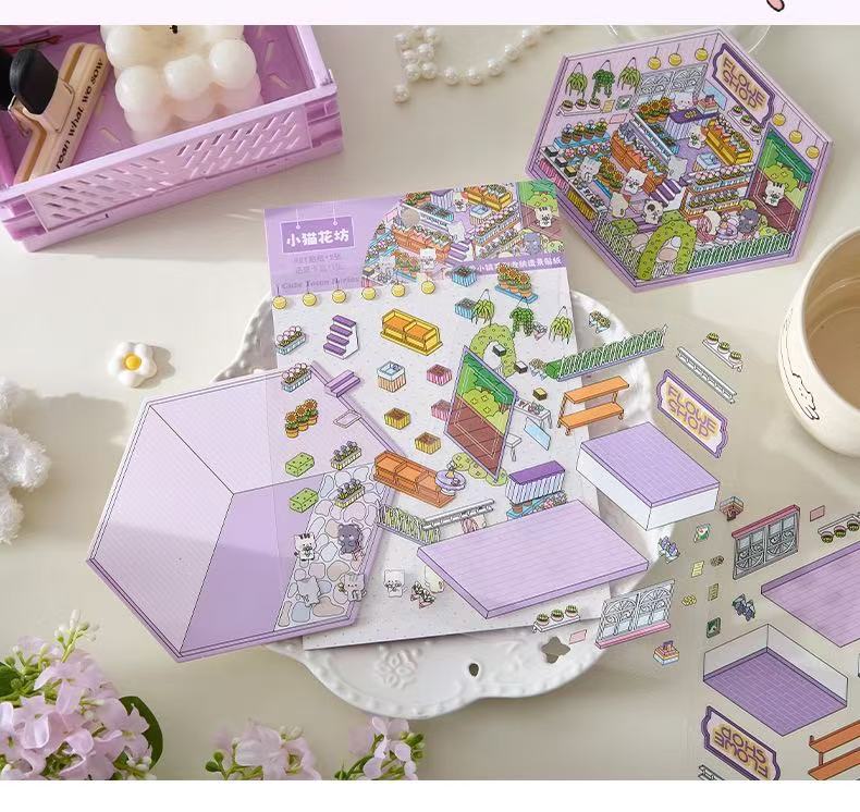 (23)Tiny Joys Avenue DIY 3D Scene Stickers 4 Cute Mniature Scenes