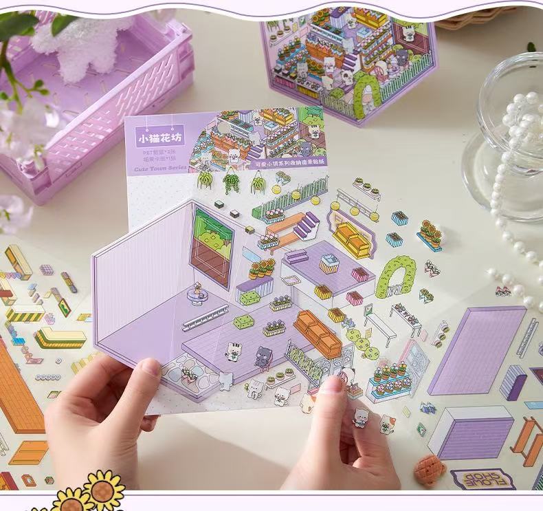 (23)Tiny Joys Avenue DIY 3D Scene Stickers 4 Cute Mniature Scenes