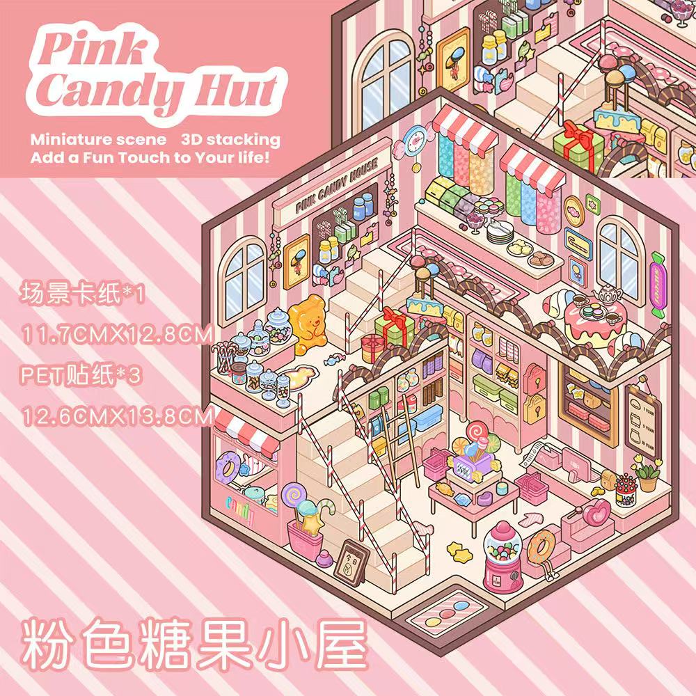 (24)Sweet Whimsy 3D scene Stickers 4 Cute Miniature Scenes