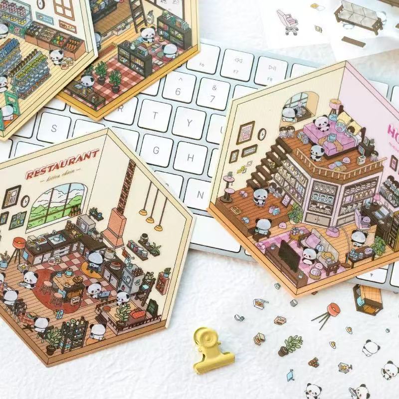 (25)Panda Home Collection DIY 3D Scene Stickers 4 Cute Miniature scenes