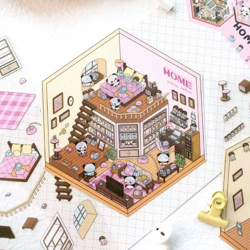 (25)Panda Home Collection DIY 3D Scene Stickers 4 Cute Miniature scenes