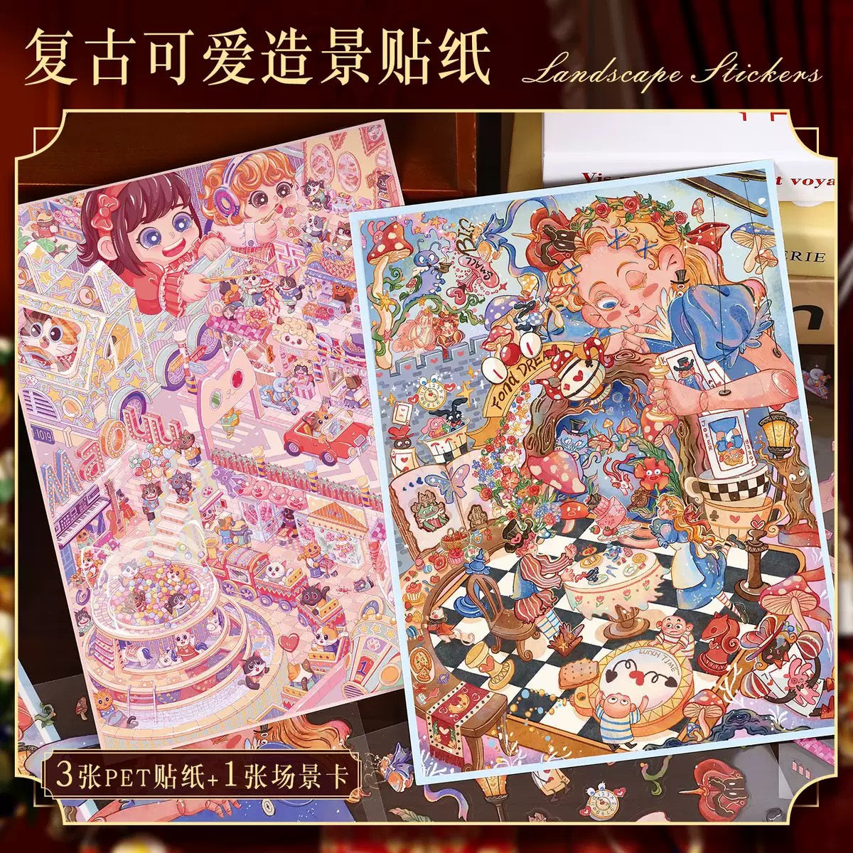 (111)Alice In Wonderland DIY 3D Scene Stickers 2 Cute Miniature Scenes