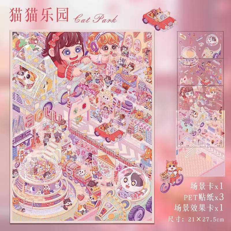 (111)Alice In Wonderland DIY 3D Scene Stickers 2 Cute Miniature Scenes