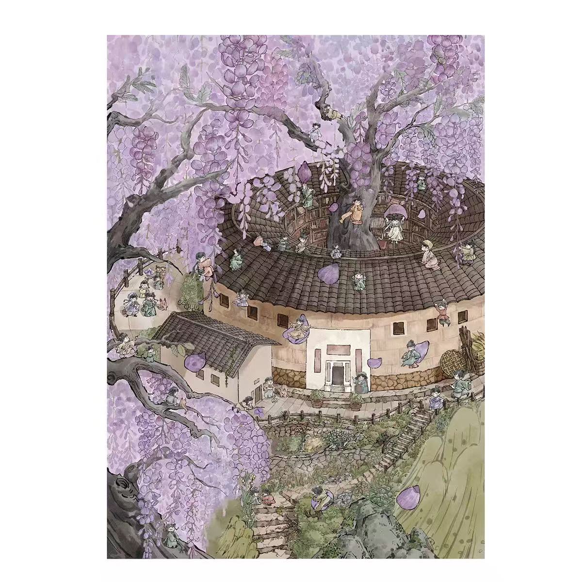 (114)Wisteria Village DIY 3D Scene Stickers 2 Cute Miniature Scenes(super big size)