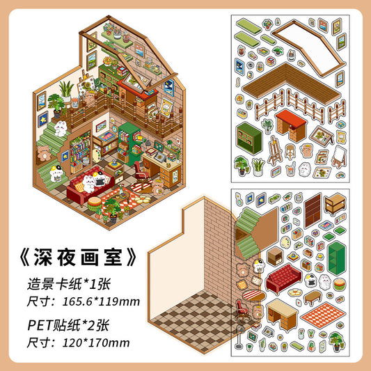 (15)House Landscape DIY 3D Scene stickers 4 Cute Miniature Scene