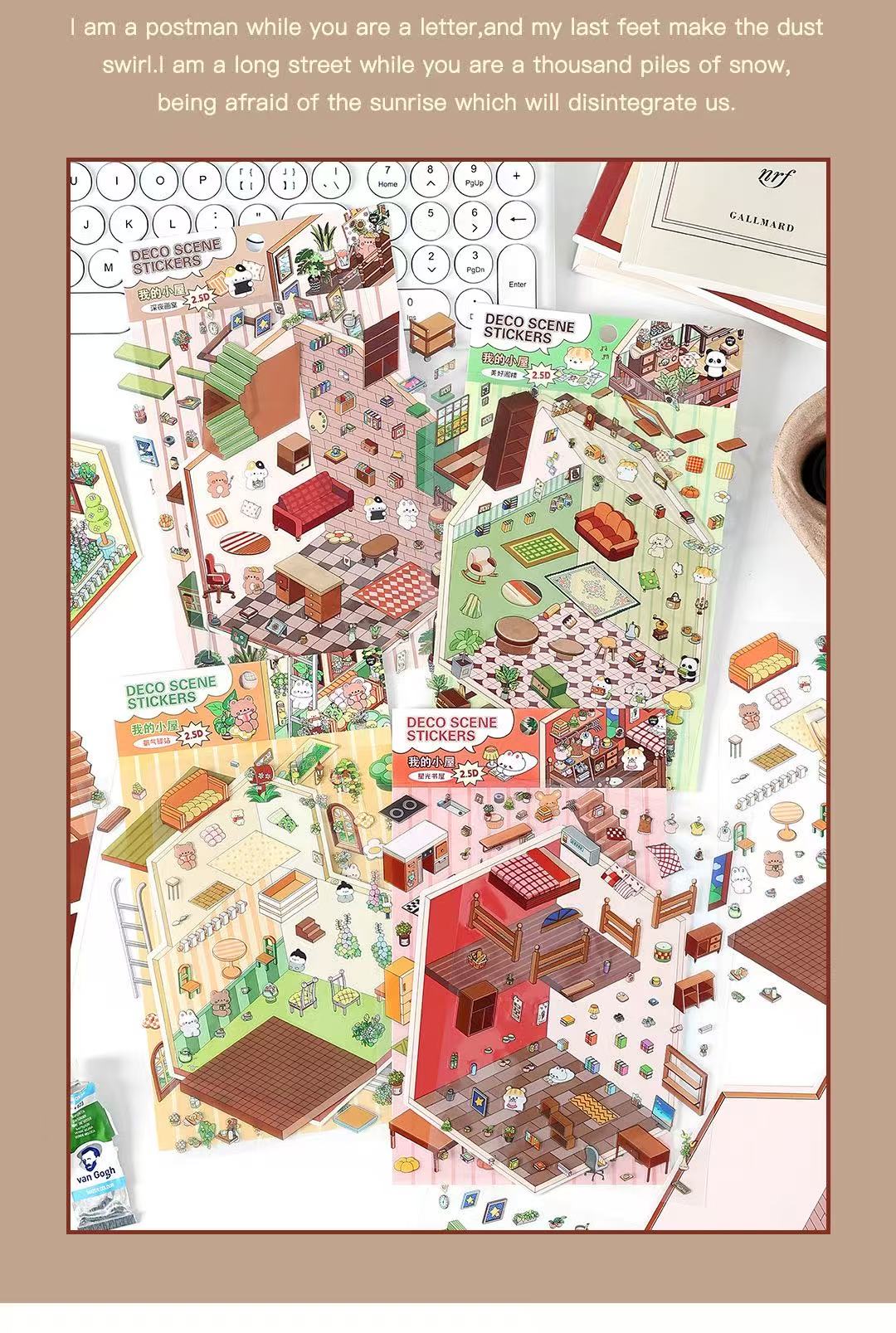 (15)House Landscape DIY 3D Scene stickers 4 Cute Miniature Scene