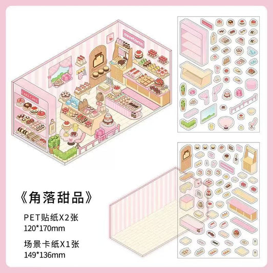 (14)Cozy NOOKS DIY3D Scene Stickers 4 Cute Miniature Scenes
