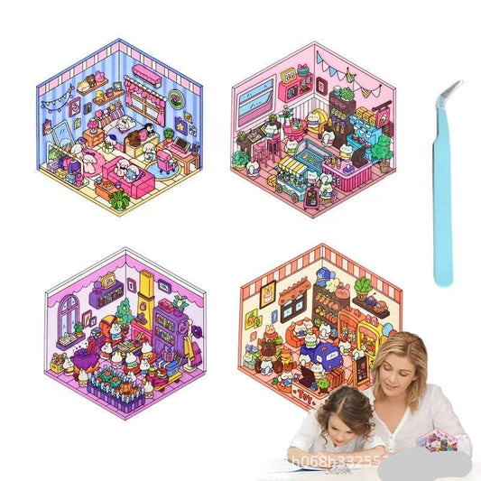 (18)Cute Pet Shop DIY 3D Scene Stickers 4 Cute Miniature Scenes