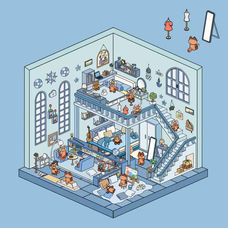 (20)Life party Series Scene Stikers 4 Cute Miniature Scenes