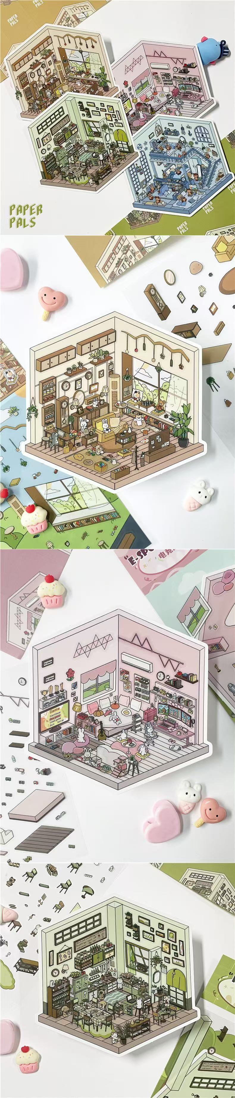 (20)Life party Series Scene Stikers 4 Cute Miniature Scenes