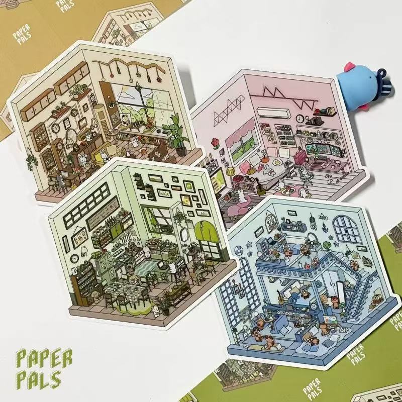 (20)Life party Series Scene Stikers 4 Cute Miniature Scenes