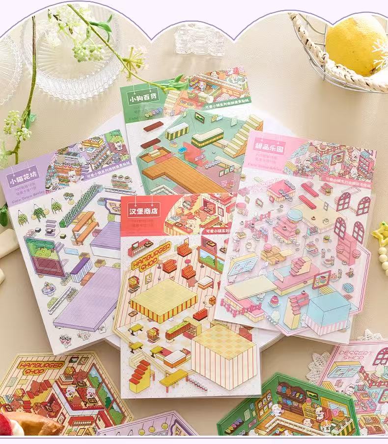 (23)Tiny Joys Avenue DIY 3D Scene Stickers 4 Cute Mniature Scenes