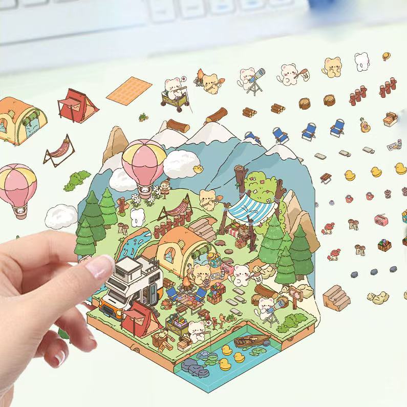 (24)Sweet Whimsy 3D scene Stickers 4 Cute Miniature Scenes