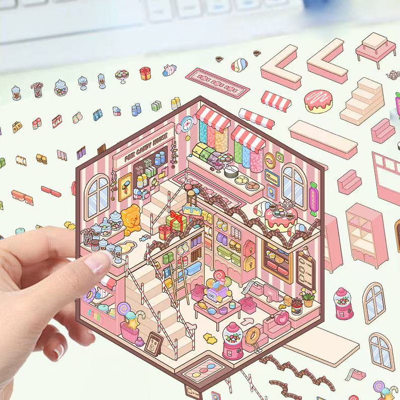 (24)Sweet Whimsy 3D scene Stickers 4 Cute Miniature Scenes