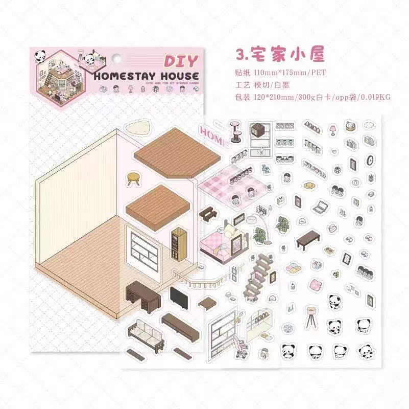 (25)Panda Home Collection DIY 3D Scene Stickers 4 Cute Miniature scenes