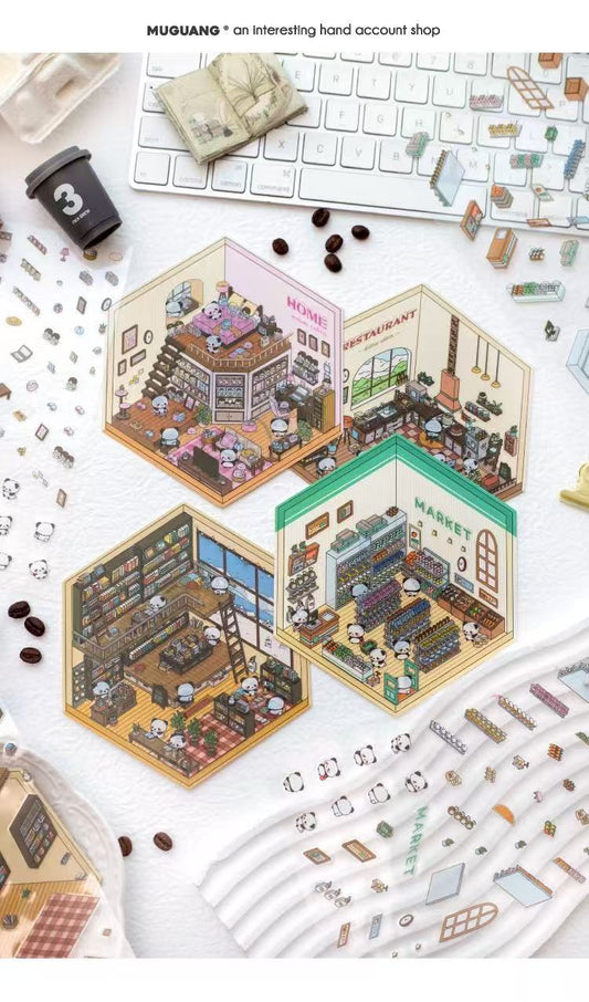 (25)Panda Home Collection DIY 3D Scene Stickers 4 Cute Miniature scenes
