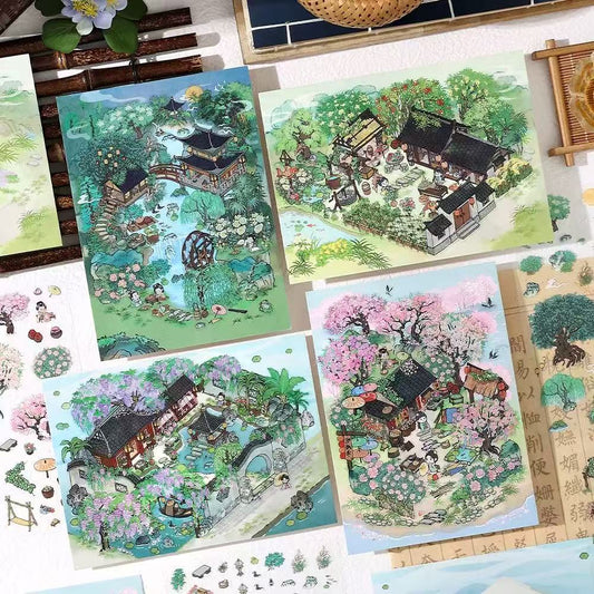 (112)Fantasy Wonderland DIY 3D Scene Sticker 4 beautiful Miniature Scenes