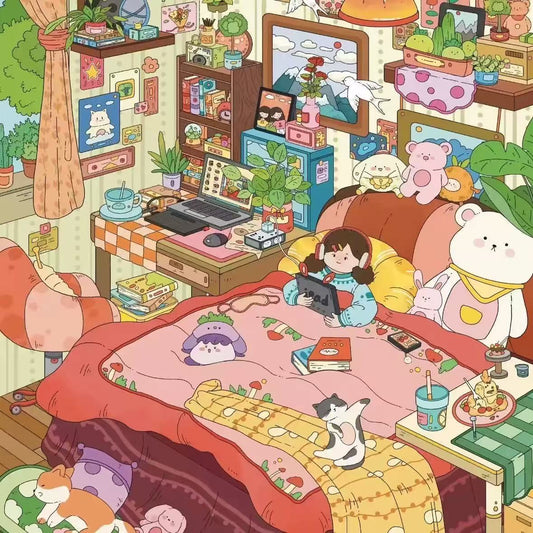 (15)Girls'House 3D Scene Stickers 4Cute Miniature Scenes(A full Set)