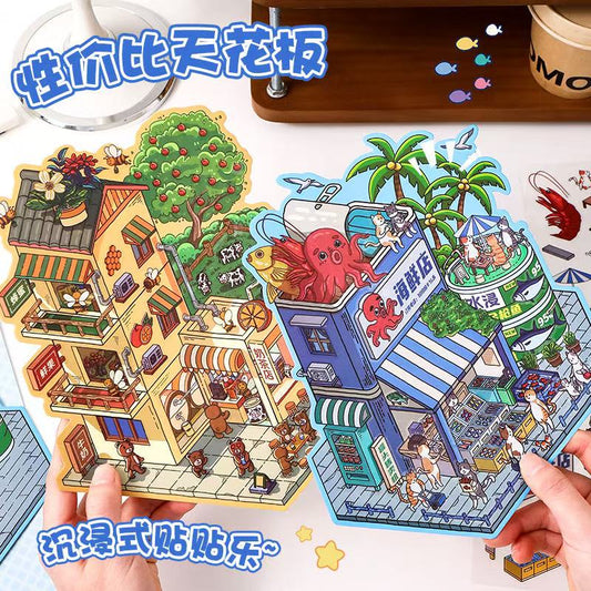 (26)Seafood Restaurant DIY 3D Scenes Stickers 2 Cute Miniature Scenes