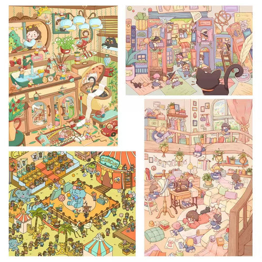 (27)Night Wandering Rabbit DIY 3D Scene Sticker 4Cute Miniature Scenes