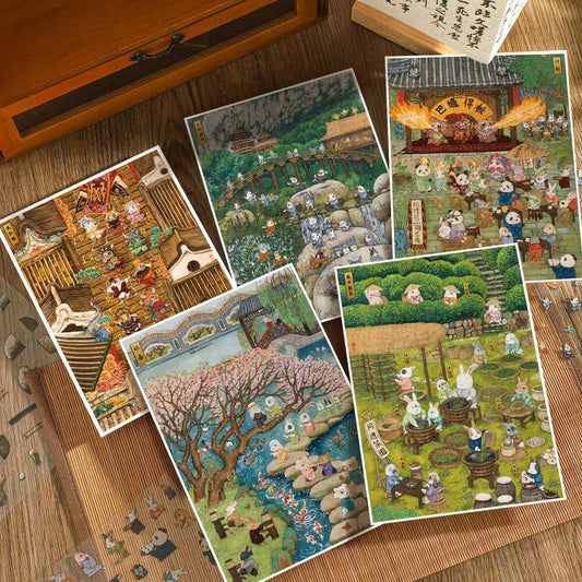(28)Beautiful Traditional Culture DIY 3D Scenes Stickers 5 Cut Miniature Scenes