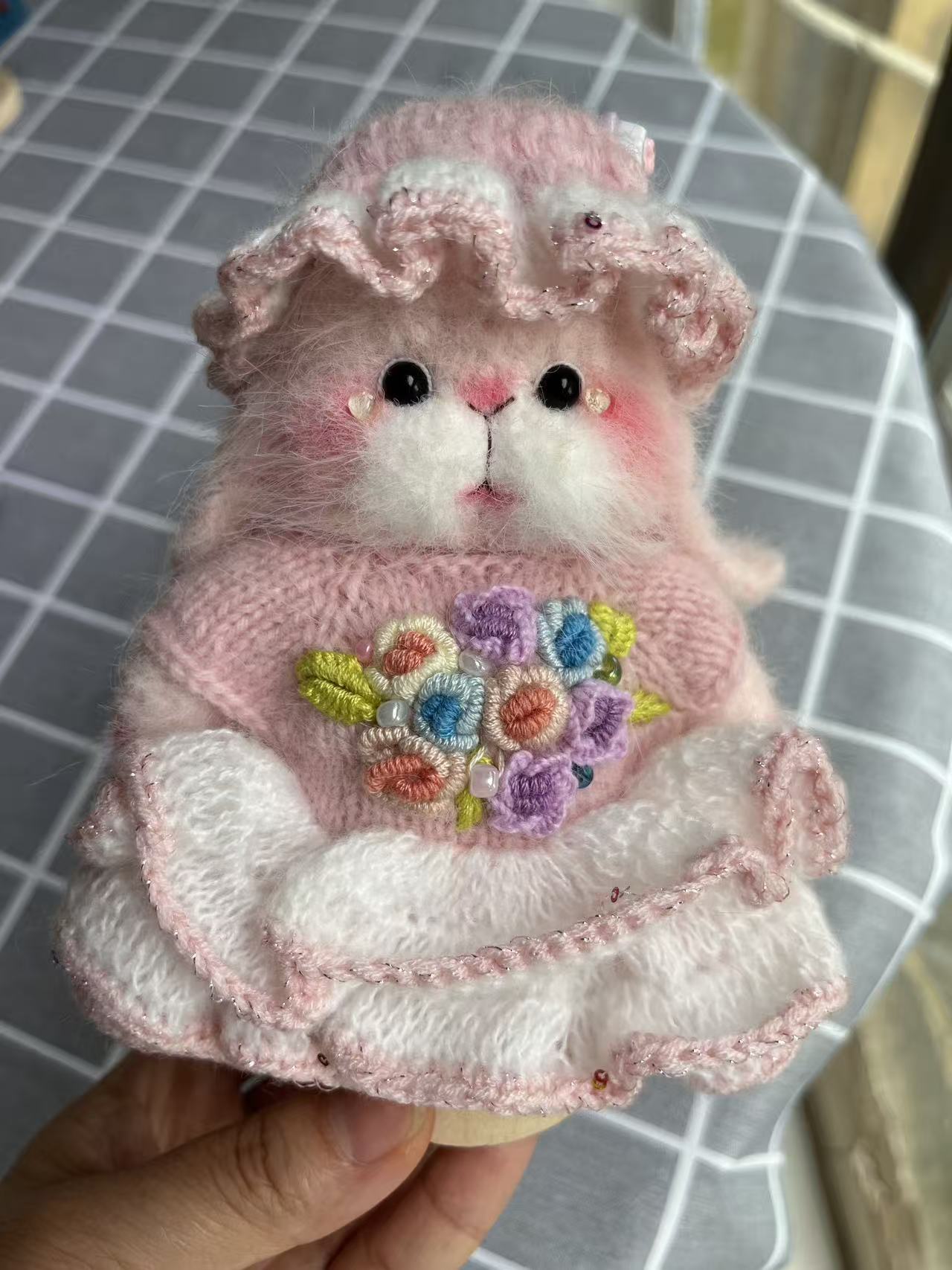 Hand made knitted bunnies and bears